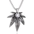 Collana con pendente a foglia d'acero in acciaio e zircone su catena veneziana - Ciondolo Strass Bianco Solo (Senza Catena)