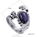 Vista detallada del anillo escorpión retro con piedra azul y medidas de 27 mm de ancho - US 7 / Color Acero Gema Púrpura