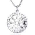 Colgante brújula vikinga Vegvisir de acero inoxidable con grabado de runas - Colgante Único (Sin Cadena) / Color Acero