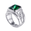 Anillo de dragón punk para hombre en acero inoxidable con gran gema verde rectangular - US 7 / Plata/Circonita Verde