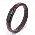 Detail showing deep brown braided leather texture and matte black metal clasp - Brown Leather Shiny Black Buckle 20.5CM