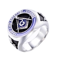 Anillo masónico retro de acero inoxidable con esmalte azul y símbolo de brújula G para hombre - US 7 / Color Acero