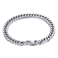 Polished silver stainless steel Cuban link mesh bracelet for men with secure clasp - 7mm Width 21.5cm Length