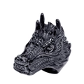 Gothic dragon head ring for men in black stainless steel with detailed scales and eyes - US 7 / Black With Black Rhinestone
