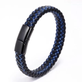 Pulsera trenzada de cuero negro y azul para hombre con cierre magnético de acero inoxidable - Clip Negro