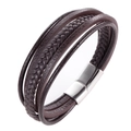 Bracciale multistrato in pelle intrecciata marrone scuro da uomo con chiusura magnetica in metallo - 21cm / Marrone