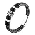 Pulsera de cuero trenzado negro para hombre con cierre magnético y anillos metálicos - Color Acero