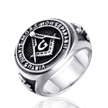 Anillo de sello masónico vintage en acero inoxidable con símbolo G y relieve de calavera - US 7 / Color Acero