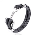 Pulsera minimalista para hombre de cuero trenzado negro con cierre de ancla de acero inoxidable - Cierre Color Acero (21CM)