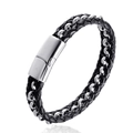 Dettaglio del bracciale multistrato in pelle nera con catena d'argento e chiusura magnetica - Chiusura Color Acciaio (21CM)