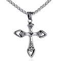 Pendentif croix vintage en acier inoxydable argenté pour homme avec gravures tribales noires - Couleur Acier / Couleur Acier