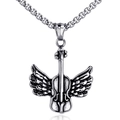 Retro eagle wing violin pendant necklace in antique silver finish with chain - Steel Color Pendant Only (Without Chain)