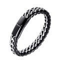 Men's double strand braided leather bracelet with stainless steel magnetic buckle - Black Buckle (20.5cm)