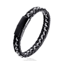 Bracciale multistrato in pelle intrecciata da uomo con catena in acciaio inox stile punk - Chiusura Nera (21CM)
