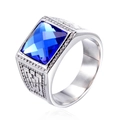 Men's silver ring featuring a large square blue gemstone with geometric engravings - US 7 / Silver/Blue