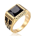Gotischer Freimaurer-Ring für Herren aus Gold-Titan mit blauem Sandstein-Edelstein - US 7 / Gold