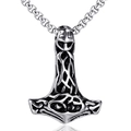 Colgante Martillo de Thor Mjölnir en cadena de acero con grabados vikingos nórdicos - Solo Colgante / Color Acero