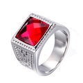 Men's vintage ring with a large rectangular red gemstone and silver braided metal band - US 7 / Silver/Red