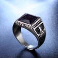 Vintage Freimaurer Herrenring mit blauem Sandstein und griechischem Mäander Muster - US 7 / Silber