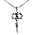 Polished stainless steel sword cross pendant necklace with box chain and punk gothic details - Single Pendant (Steel Color)