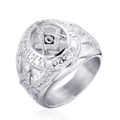 Vintage silver stainless steel Freemason ring with G symbol and Mason engraving - US 7 / Steel