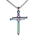 Dettaglio del ciondolo a croce in acciaio inossidabile arcobaleno con catena a scatola - Solo Pendente Multicolore (Senza Catena)