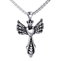 Collana retrò in acciaio inossidabile con ciondolo punk ali d'angelo, cuore e corona - Ciondolo Singolo (Colore Acciaio)