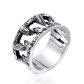 Gothic punk klauwring van vintage zilver titaniumstaal met getextureerde tanden - US 7 / Antiek Zilver