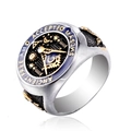 Anello massonico retrò in acciaio inossidabile con finiture argento, oro e nero - US 12 / Bicolore (Oro e Argento)