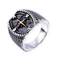 Vintage stainless steel compass ring for men with gold star and textured band - US 7 / Two-tone (Gold & Silver)