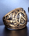 Vintage gold plated Masonic Master Mason signet ring for men in stainless steel - Gold + Black