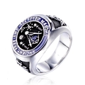 Anello massonico da uomo in acciaio argento con smalto blu e teschio retrò - US 7 / Color Acciaio