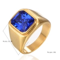 Men's gold stainless steel ring featuring a square blue gemstone with a polished finish - US 9 / Gold Plated Blue Zirconia