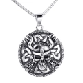 Collana con ciondolo teschio vichingo vintage con asce e nodo nordico in acciaio - Ciondolo Singolo (Colore Acciaio)
