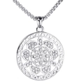 Polished silver stainless steel Tree of Life necklace with clear crystal rhinestones - Steel Color