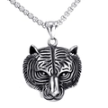 Vintage stainless steel tiger head pendant necklace with round box chain for men - Pendant Only (Without Chain) / Steel Color