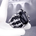 Vintage titanium steel dragon claw ring with large oval black gemstone in punk style - US 7 / Steel Color Oval Black Stone