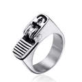 Anillo de acero de titanio para hombre estilo encendedor mecánico punk vintage pulido - US 7 / Color Acero
