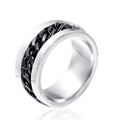 Anello hip hop in acciaio al titanio con fascia d'argento e catena a maglie nere intarsiata - Misura 7 / Nero