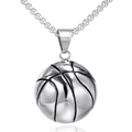 Collar con colgante de baloncesto plateado pulido con textura deportiva para hombres - Colgante Color Plata