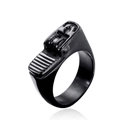 Anillo de acero inoxidable estilo punk retro con diseño de rueda de mechero en negro - US 7 / Negro