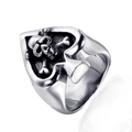 Vintage stainless steel men's signet ring with gothic spade skull and crossbones relief - US 7 / Silver