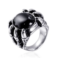 Retro dragon claw ring in stainless steel with a large oval black gemstone inlay - US 7 / Steel Color Round Black Stone