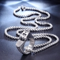 Men's punk lighter-shaped ring and box chain necklace set in matte silver finish - Necklace Set / Steel Color With Chain