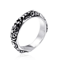 Vintage Punk Silberring mit geprägten Blumenmustern und einem Kreuz Antik-Finish - US 7 / Stahlfarbe