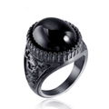 Anello vintage da uomo con grande pietra nera ovale e motivi laterali a forma di aquila - Nero/Zirconia Nera