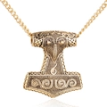 Collar colgante Martillo de Thor Mjölnir retro en oro antiguo con detalles grabados - Grande (Colgante Solo Sin Cadena) / Dorado