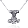 Colgante Martillo de Thor Mjölnir vintage de acero con grabado nórdico - Colgante Solo (Sin Cadena) - Color Acero Estilo Pequeño