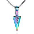 Detailed macro shot of a rainbow-plated stainless steel arrow pendant on a square link chain - Multicolor Pendant Only (Without Chain)