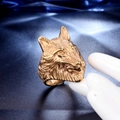 Golden wolf head ring for men in retro stainless steel with 3D embossed detail - US 7 / Gold